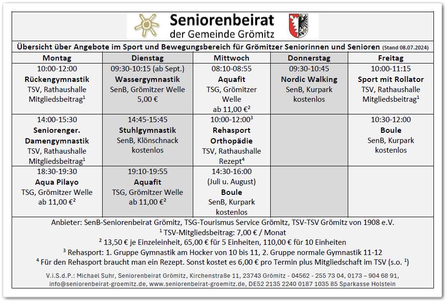 Mehr über den Artikel erfahren Sport & Reha Angebote für Grömitzer Seniorinnen und Senioren