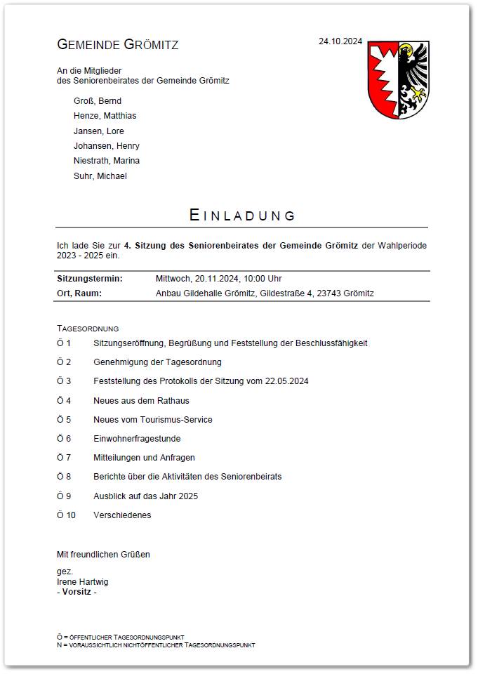 Mehr über den Artikel erfahren Öffentliche Sitzung des Seniorenbeirats Grömitz