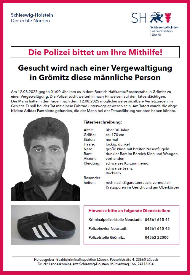 Grömitz - Folgemeldung: Polizei bittet nach Vergewaltigung um Hinweise aus der Bevölkerung